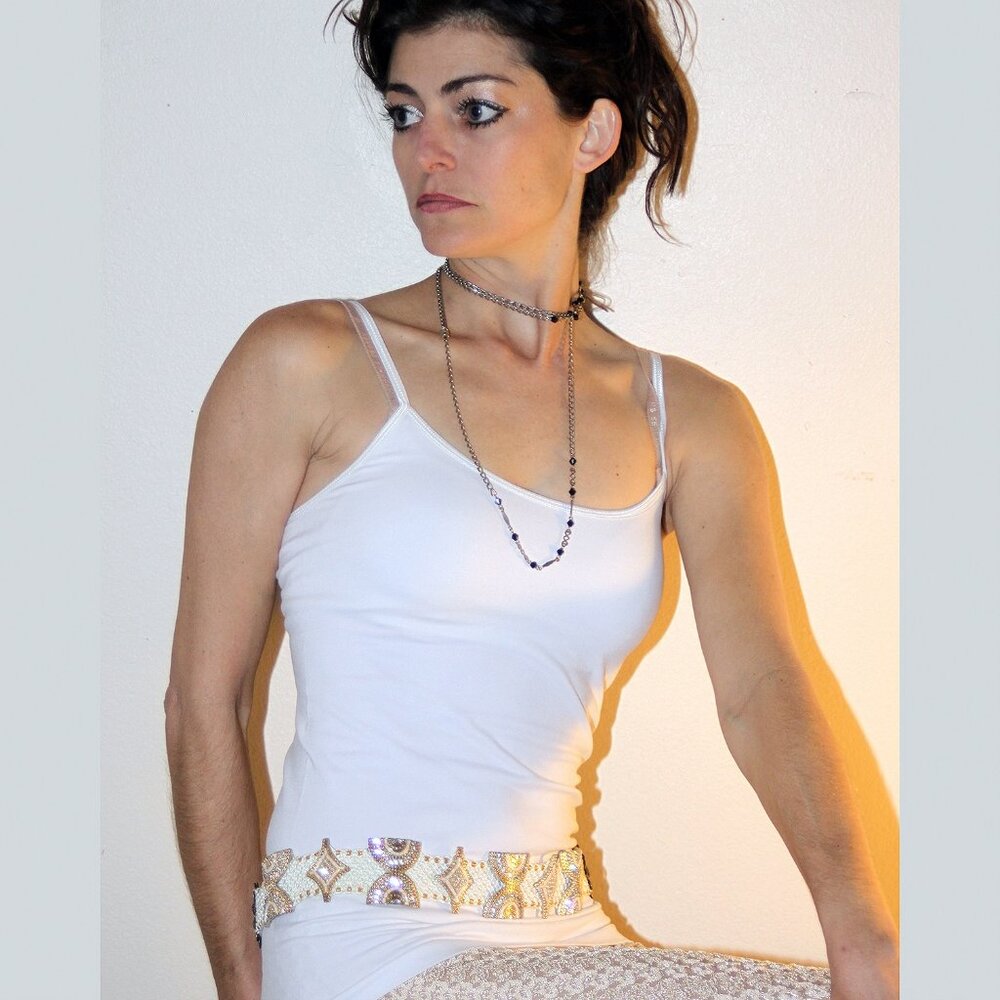 White & gold belly chain